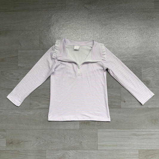(Sample) No moq milk silk GT1758 Baby Girls Long Sleeve Lavender Stripe Zip Pullovers Casual Top