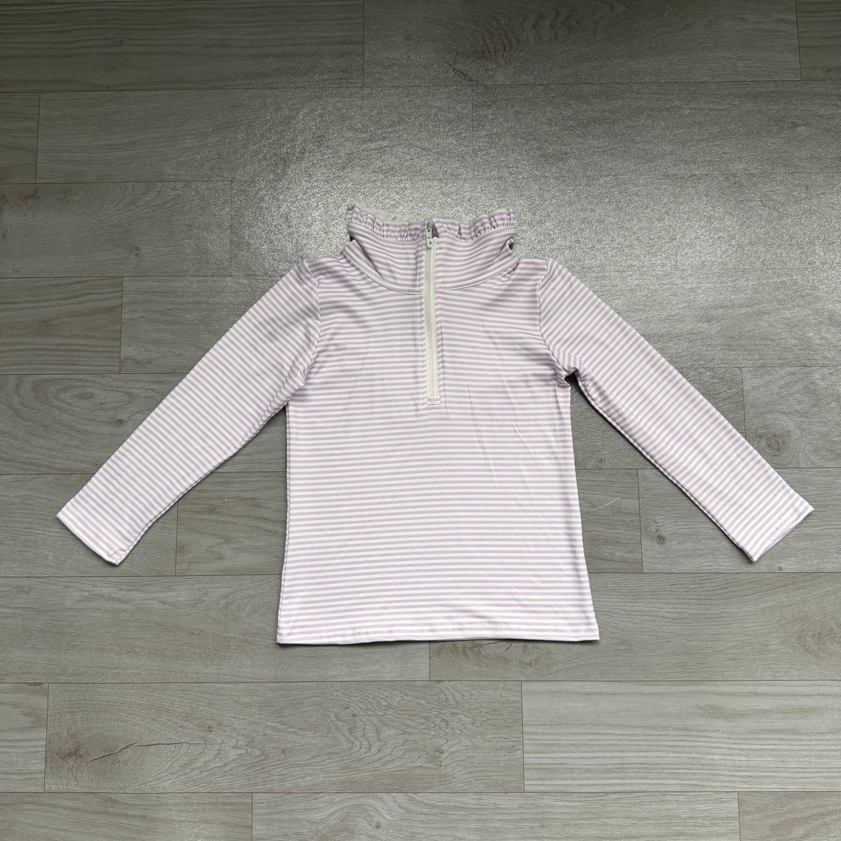 (Sample) No moq milk silk GT1758 Baby Girls Long Sleeve Lavender Stripe Zip Pullovers Casual Top