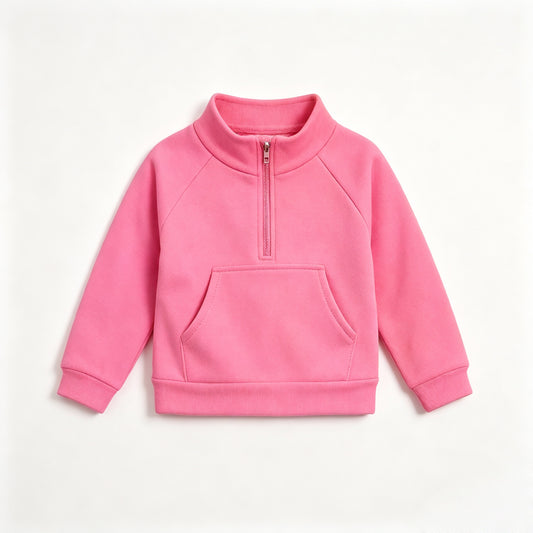 (Preorder new) No moq GT1759 Yoga Baby Girls Pink Long Sleeve Zip Pocket Pullover Yoga Active Athletic Top