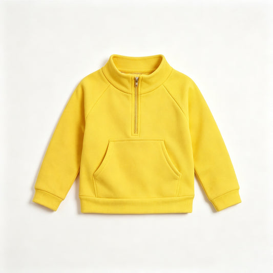 (Preorder new) No moq GT1760 Yoga Baby Girls Yellow Long Sleeve Zip Pocket Pullover Yoga Active Athletic Top