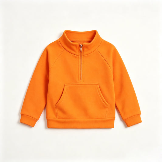 (Preorder new) No moq GT1761 Yoga Baby Girls Orange Long Sleeve Zip Pocket Pullover Yoga Active Athletic Top