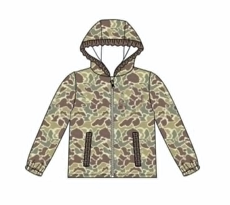 (Preorder new) No moq Baby Girls Boys Khaki Camo Print Long Sleeve Zip Pocket Casual Hoodie Top