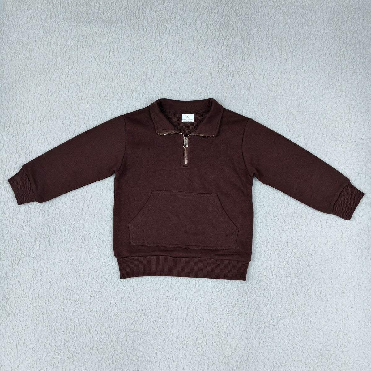 NEW RTS NO MOQ fleece GT1766 Baby Girls Zip Pocket Brown Long Sleeve Sweater Pullovers Top