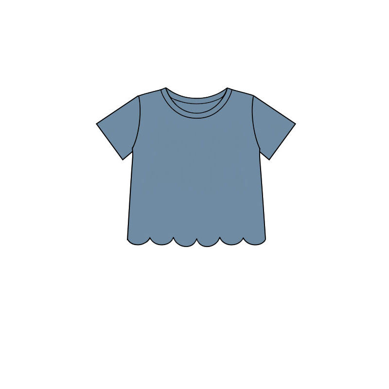 (Preorder new) No moq Baby Girls Solid Color Crew Neck Short Sleeve Top Pants Scallop Clothes Sets