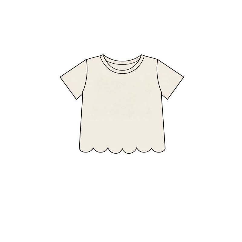 (Preorder new) No moq Baby Girls Solid Color Crew Neck Short Sleeve Top Pants Scallop Clothes Sets