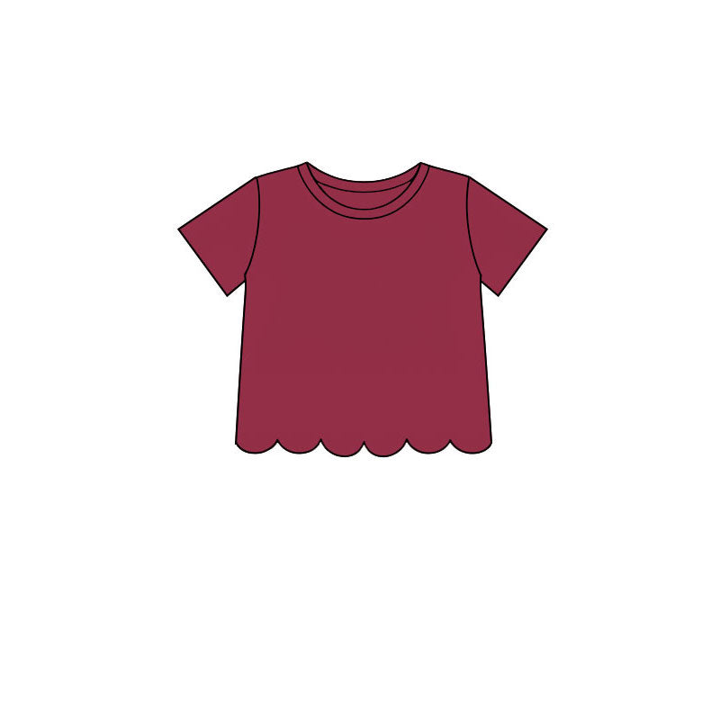 (Preorder new) No moq Baby Girls Solid Color Crew Neck Short Sleeve Top Pants Scallop Clothes Sets