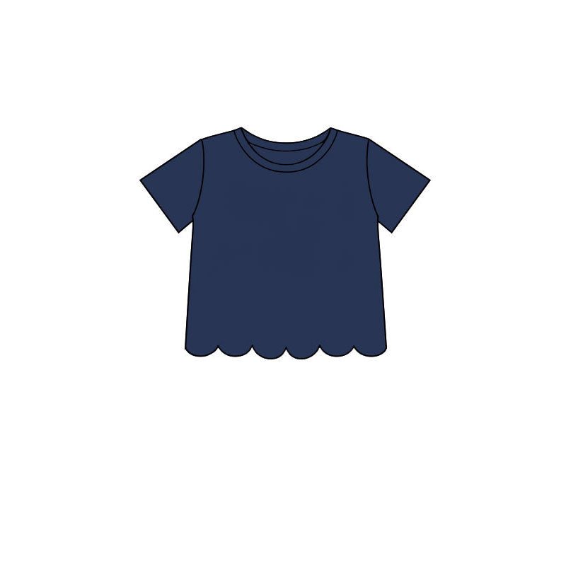 (Preorder new) No moq Baby Girls Solid Color Crew Neck Short Sleeve Top Pants Scallop Clothes Sets