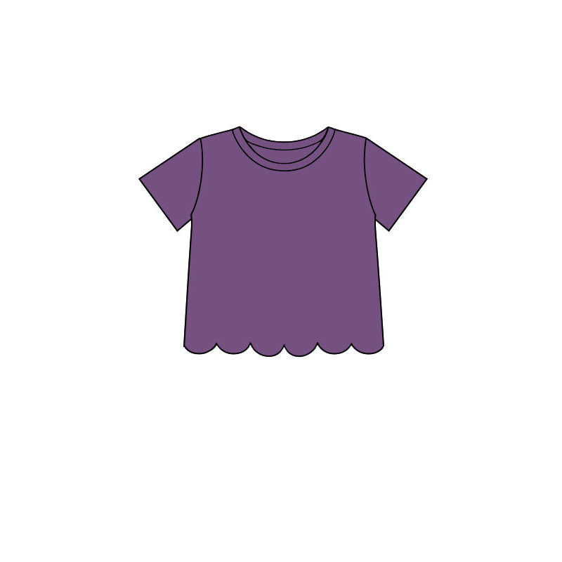 (Preorder new) No moq Baby Girls Solid Color Crew Neck Short Sleeve Top Pants Scallop Clothes Sets