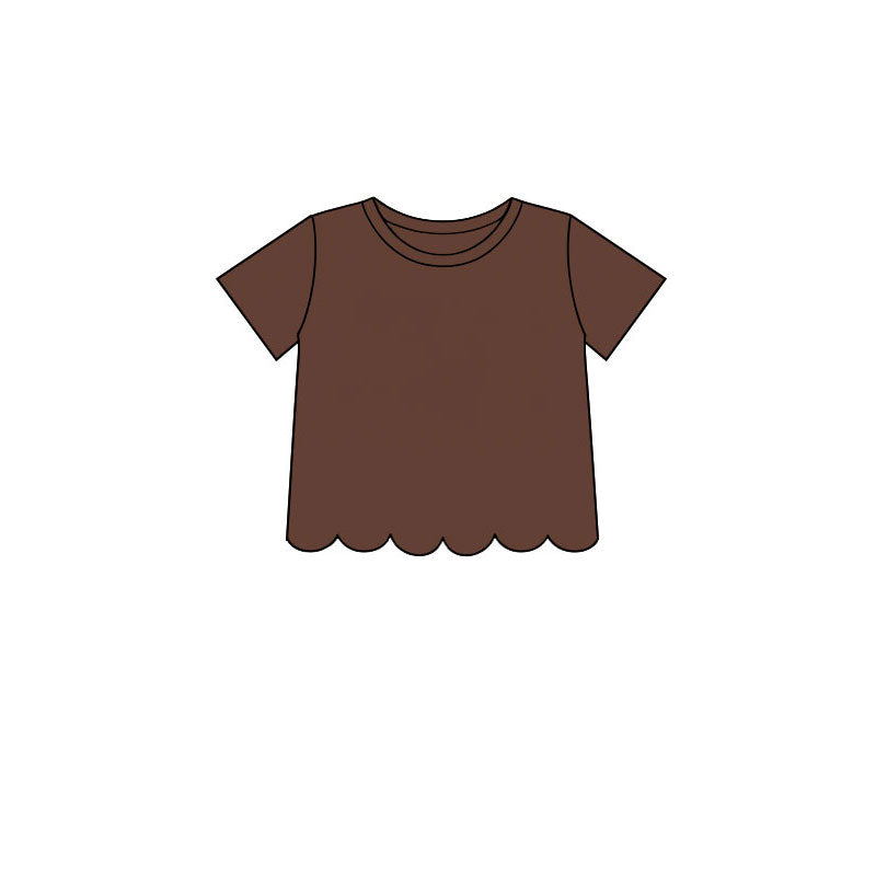 (Preorder new) No moq Baby Girls Solid Color Crew Neck Short Sleeve Top Pants Scallop Clothes Sets