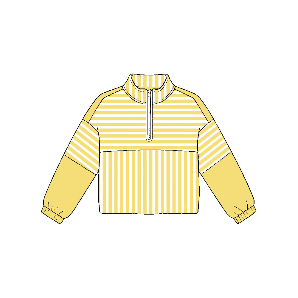(Preorder new) No moq Yoga Toddler Girls Yellow Stripe Zip  Long Sleeve Pullover Top Shorts Yoga Clothes Set