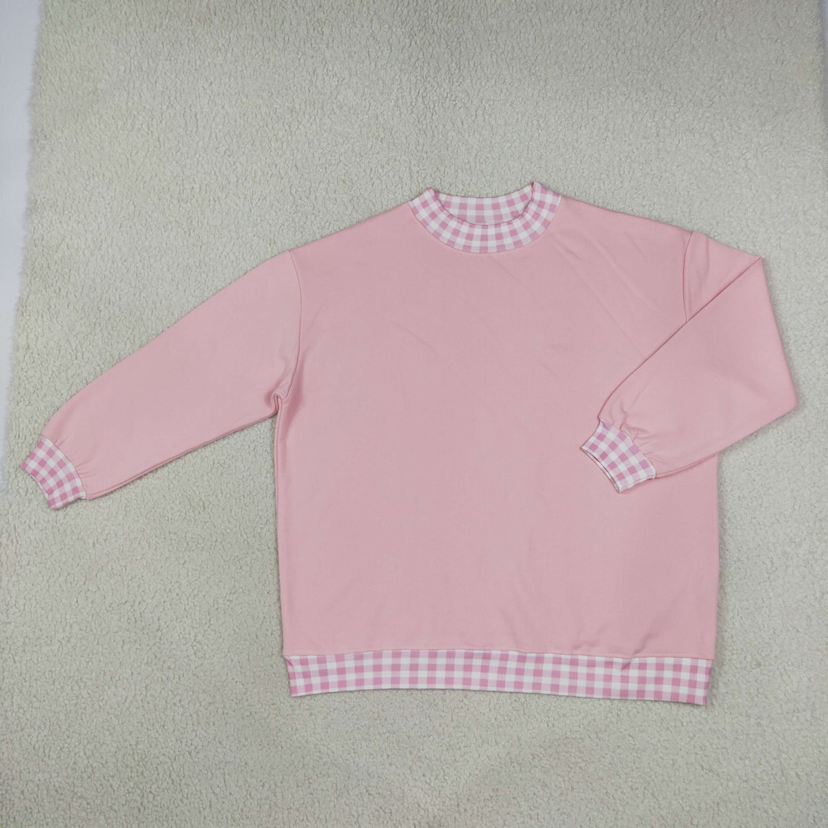 NEW RTS NO MOQ milk silk GT1794 Sweatshirt Material Adult Women Pink Sweater Gingham Tee Shirts Tops Casual Wear Top