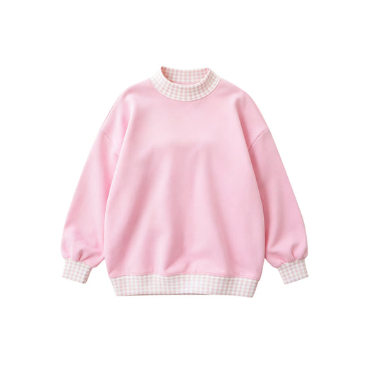 (Preorder new) No moq GT1794 Sweatshirt Material Adult Women Pink Sweater Gingham Tee Shirts Tops Casual Daily Wear Top