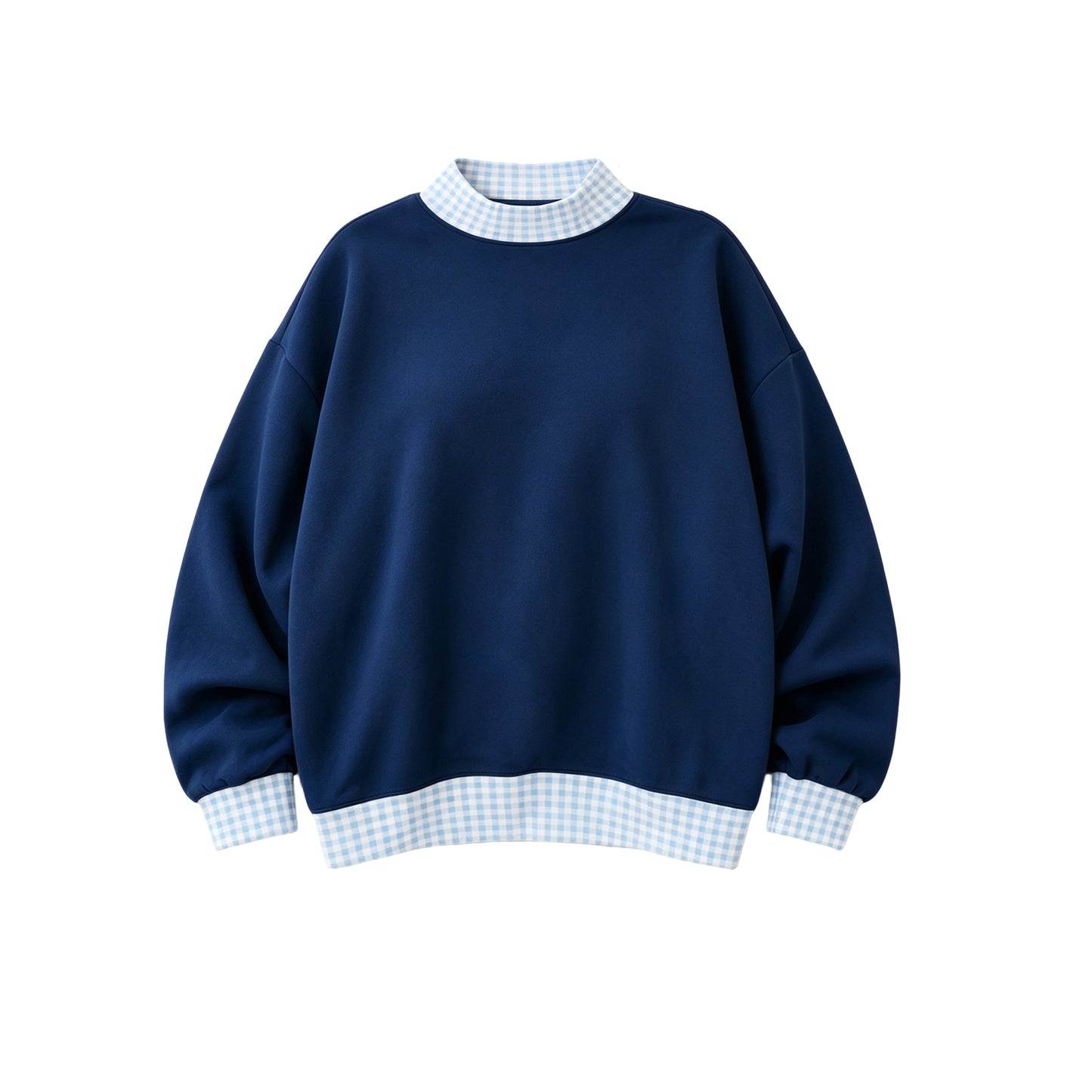 (Preorder new) No moq GT1797 Sweatshirt Material Adult Women Navy Sweater Gingham Tee Shirts Tops Casual Daily Wear Top