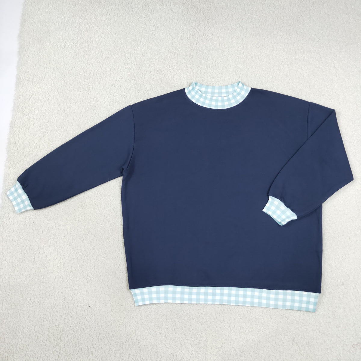 RTS NO MOQ Sibling milk silk Adult Women Long Sleeve Sweater Gingham Tee Shirts Tops