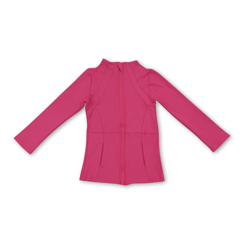 RTS NO MOQ Sibling yoga fabric cotton Baby Girls Solid Full Zip Stand Collar Long Sleeve Jacket With Side Pockets Yoga Jacket