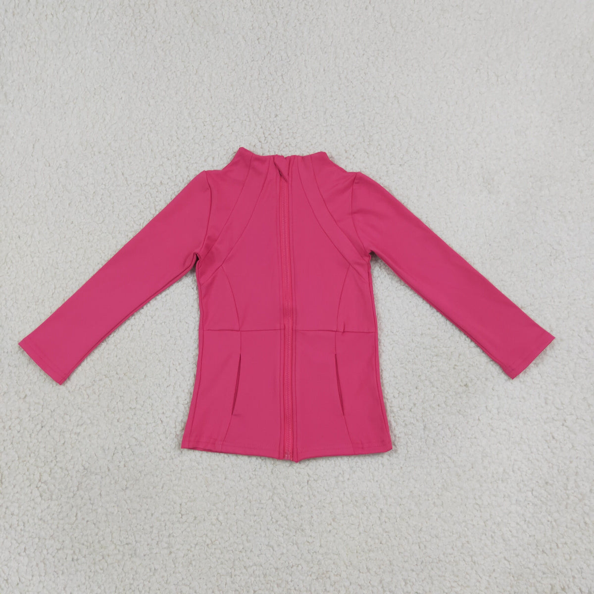 NEW RTS NO MOQ yoga fabric cotton GT1802 Yoga Girls Hot pink Zip  Long Sleeve Top
