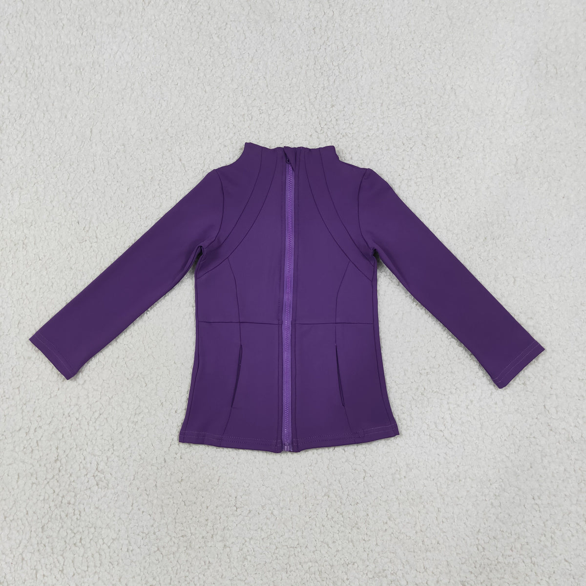 NEW RTS NO MOQ yoga fabric cotton GT1803 Yoga Girls Purple Zip  Long Sleeve Top