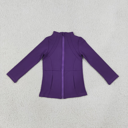 NEW RTS NO MOQ yoga fabric cotton GT1803 Yoga Girls Purple Zip  Long Sleeve Top