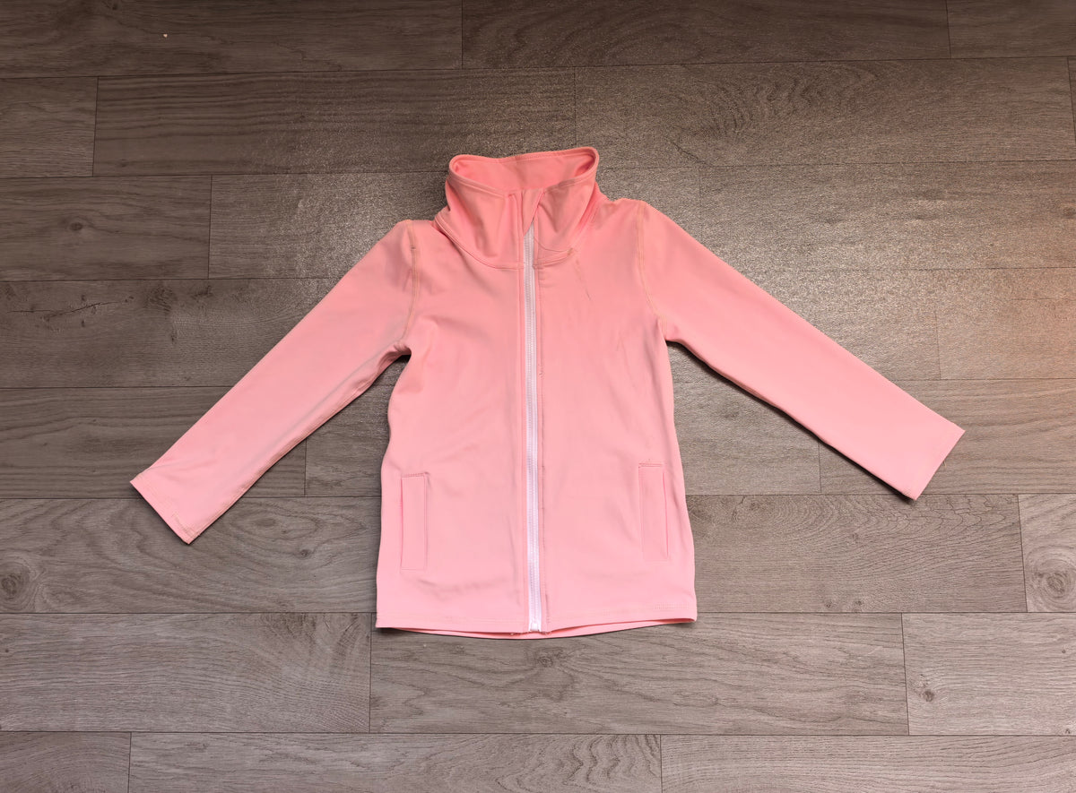 (Sample) No moq yoga fabric cotton GT1805 Yoga Baby Girls Pink Yoga Active Zip Pockets Jacket Tops