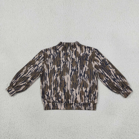 NEW RTS NO MOQ yoga fabric GT1810 Yoga High Neck Baby Girls Camouflage Print Long Sleeve Yoga Top