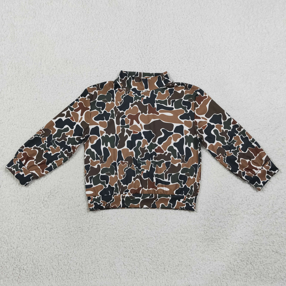 NEW RTS NO MOQ yoga fabric GT1812 High Neck Baby Girls Dark Brown Camo Yoga Long Sleeve T-shirts Top
