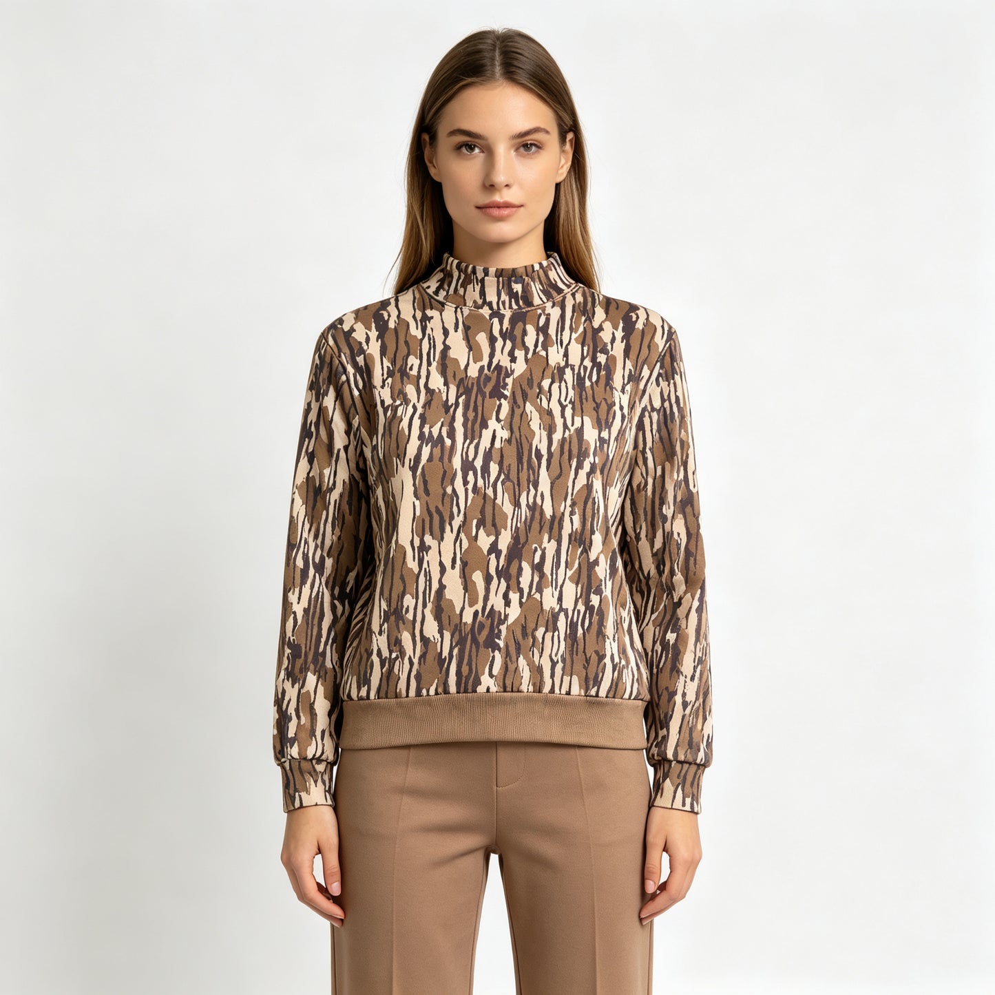 (Sample) No moq yoga fabric GT1815 Yoga Adult Women Camo Yoga High Neck Long Sleeve Tee Shirts Top Casual Daily Wear Top