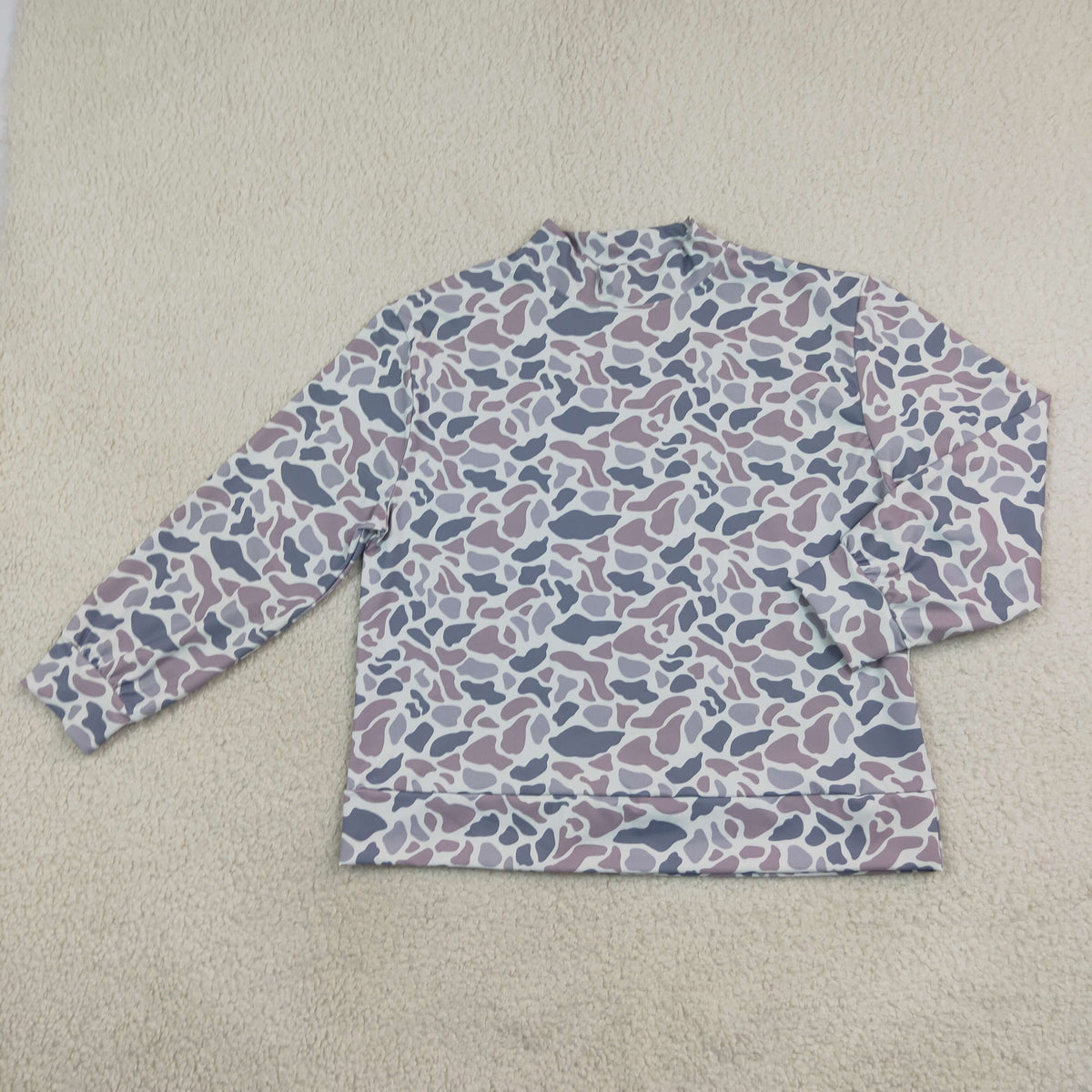 RTS NO MOQ Sibling yoga fabric Adult To Match Kids Yoga High Neck Light Grey Camo Print Mock Neck Top Long Sleeve Romper