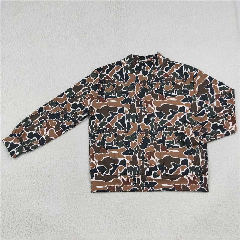 RTS NO MOQ Sibling yoga fabric Adult To Match Kids High Neck Dark Brown Camo Yoga Long Sleeve Choker T-shirts Top