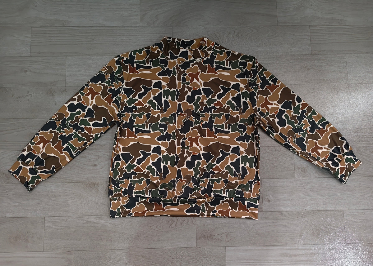 (Sample) No moq yoga fabric GT1817 Yoga Adult Women High Neck Dark Brown Camo Yoga Active Long Sleeve T‑shirts Top