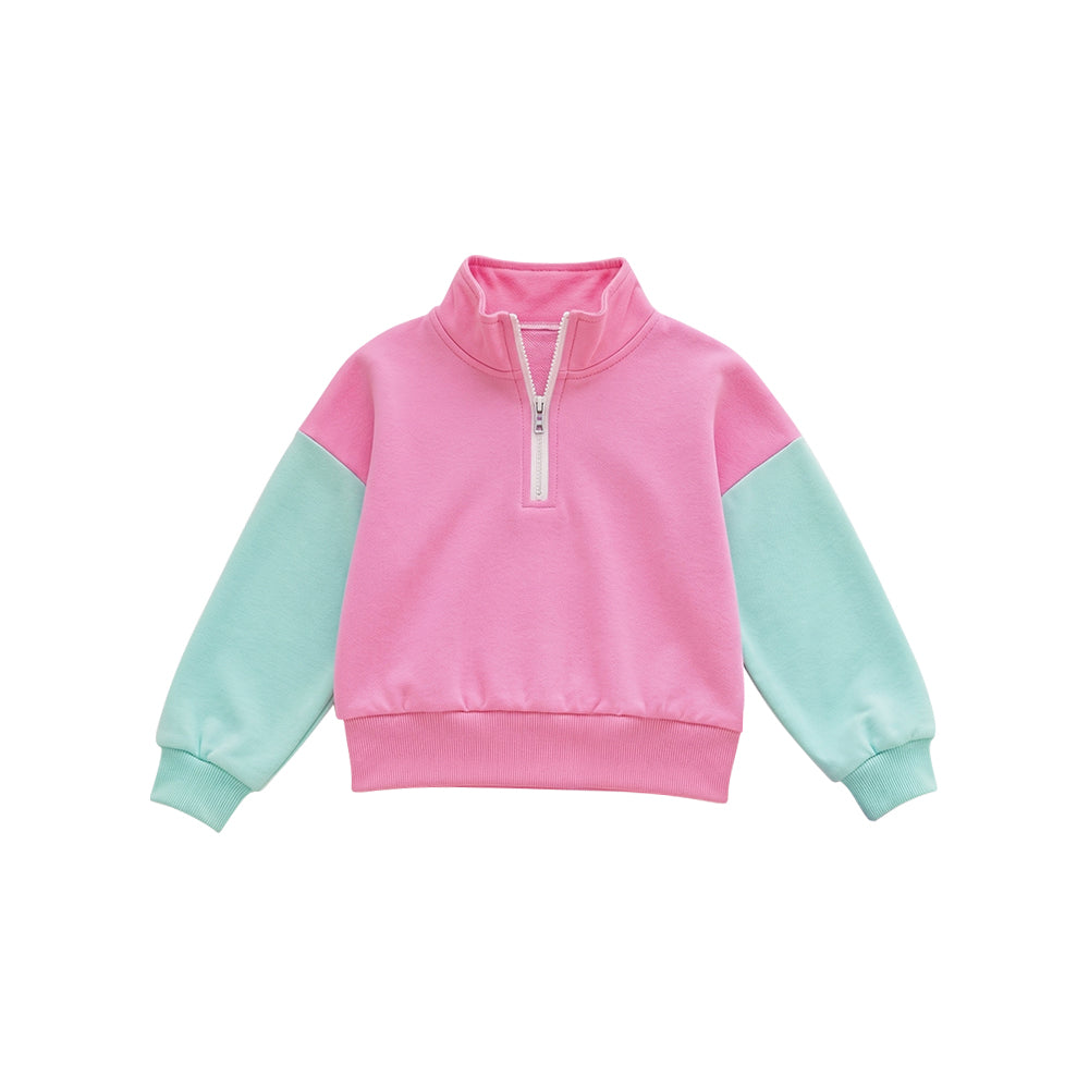 (Preorder new) no moq GLS0193 Baby Girls Patchwork Zip Pullovers Pockets Short Clothes Sets