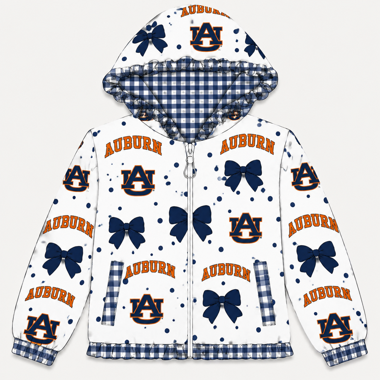 (Preorder new) No moq baby girl College Team Logo Bow Print Zip‑Up Hooded Jacket