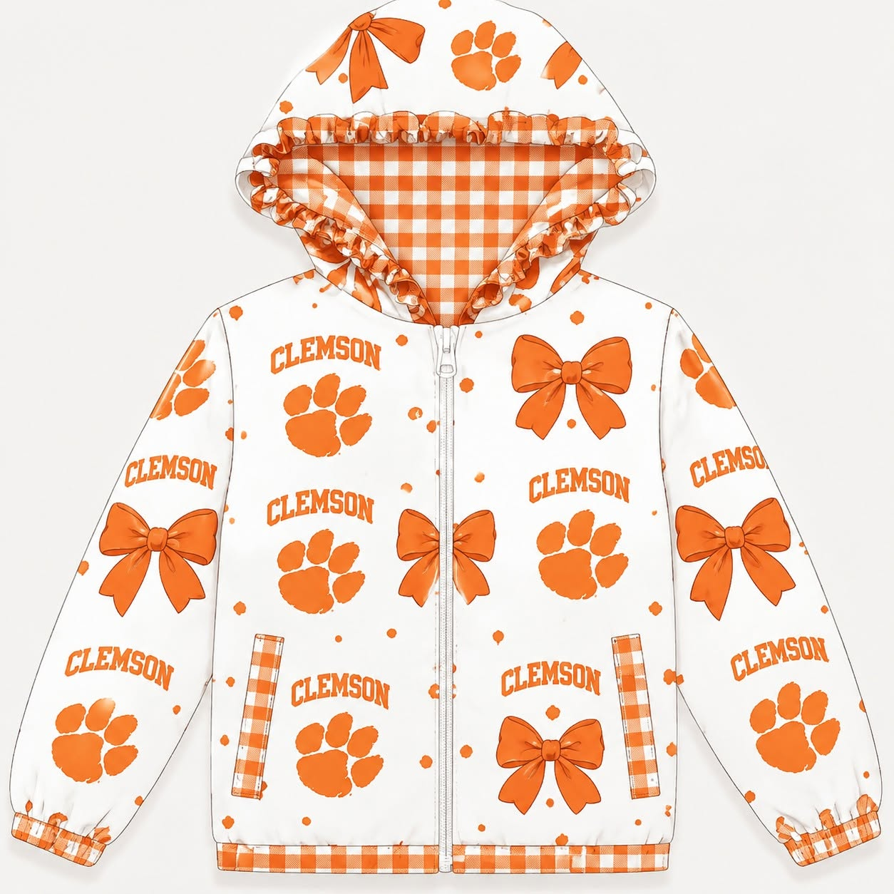 (Preorder new) No moq baby girl College Team Logo Bow Print Zip‑Up Hooded Jacket