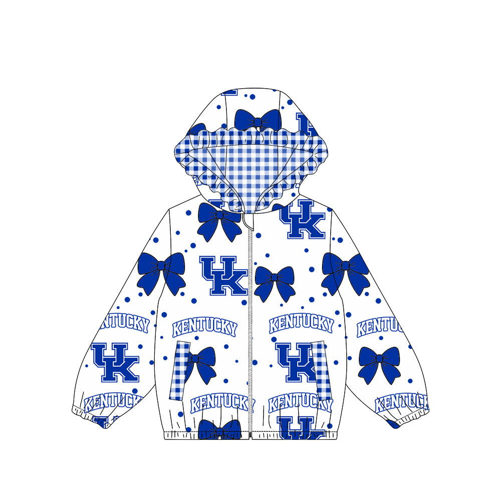 (Preorder new) No moq baby girl College Team Logo Bow Print Zip‑Up Hooded Jacket