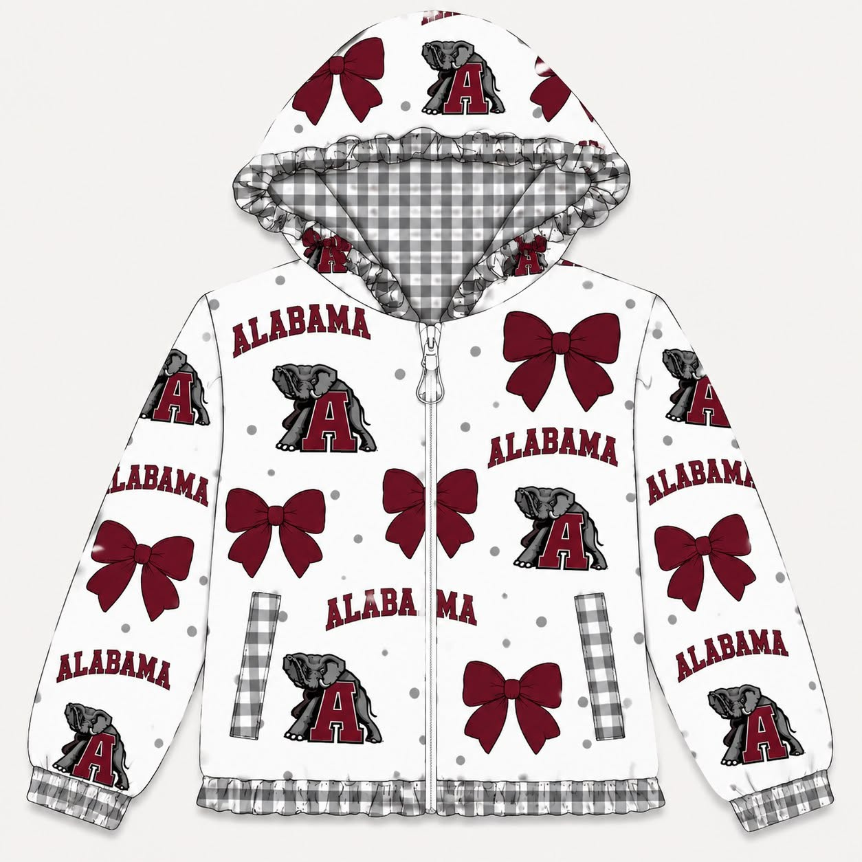 (Preorder new) No moq baby girl College Team Logo Bow Print Zip‑Up Hooded Jacket