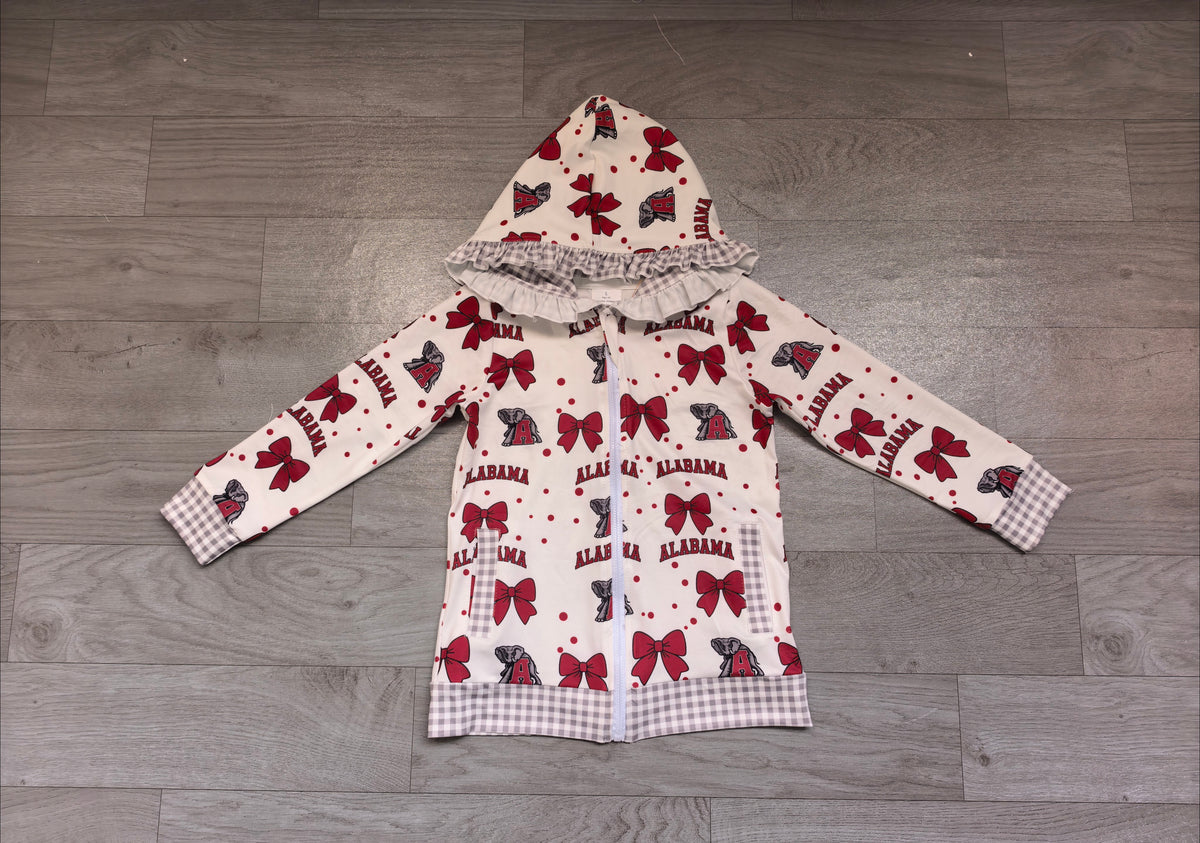 (Sample) No moq milk silk GT1828 Baby Girls Bows Zip Pockets Team Ruffle Hoodie Jackets Top