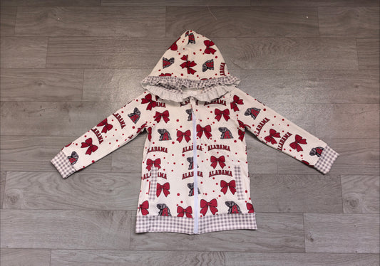 (Sample) No moq milk silk GT1828 Baby Girls Bows Zip Pockets Team Ruffle Hoodie Jackets Top