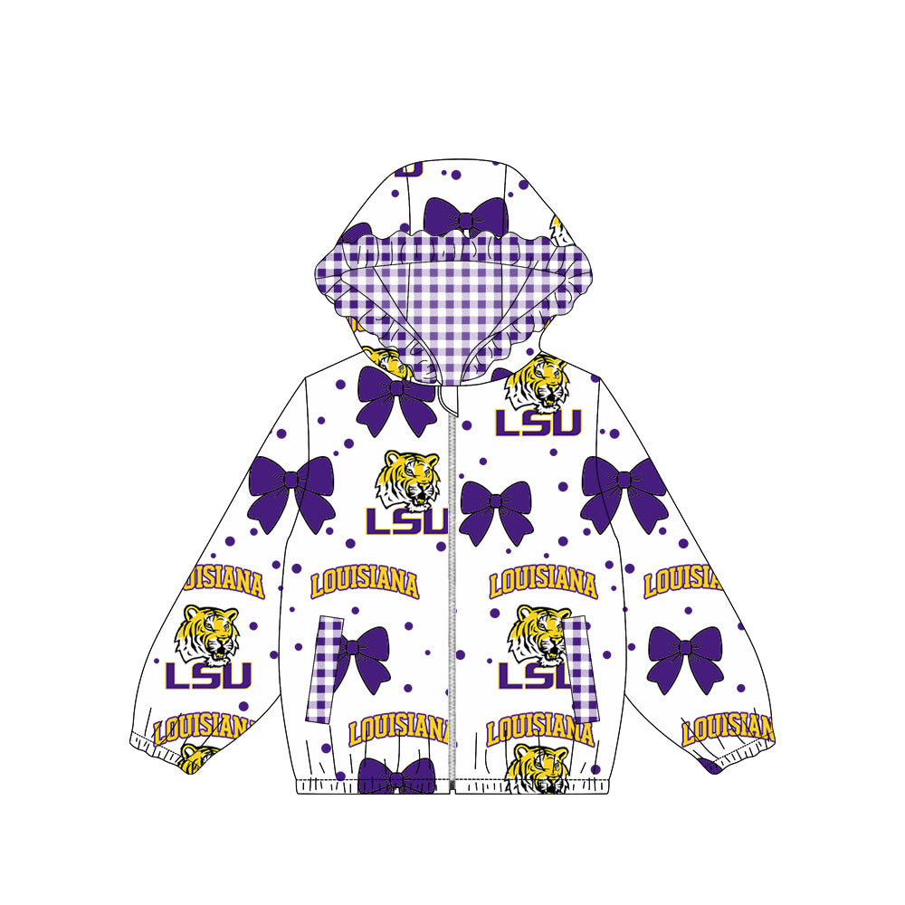 (Preorder new) No moq baby girl College Team Logo Bow Print Zip‑Up Hooded Jacket