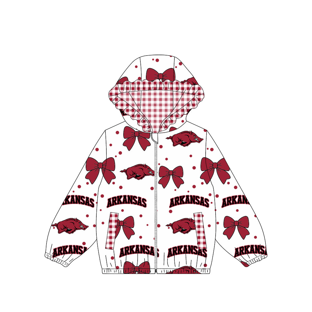 (Preorder new) No moq baby girl College Team Logo Bow Print Zip‑Up Hooded Jacket