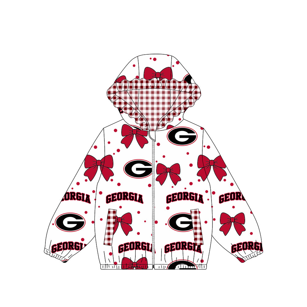 (Preorder new) No moq baby girl College Team Logo Bow Print Zip‑Up Hooded Jacket