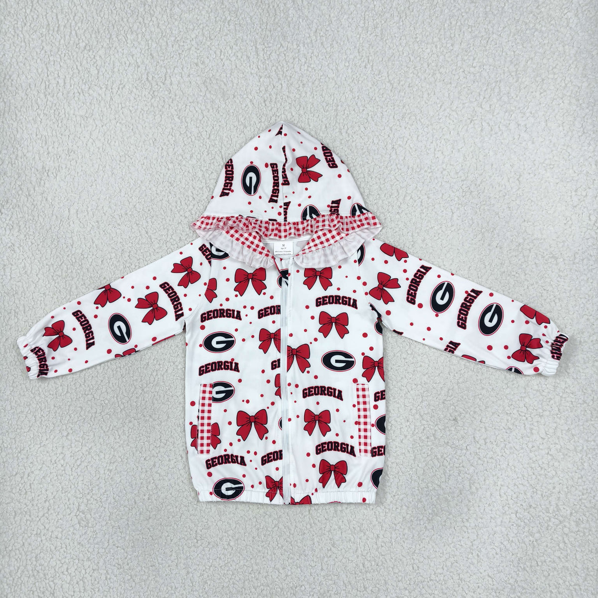 NEW RTS NO MOQ milk silk GT1831 Baby Girls Bows Zip Pockets Team Ruffle Hoodie Jackets Casual Top