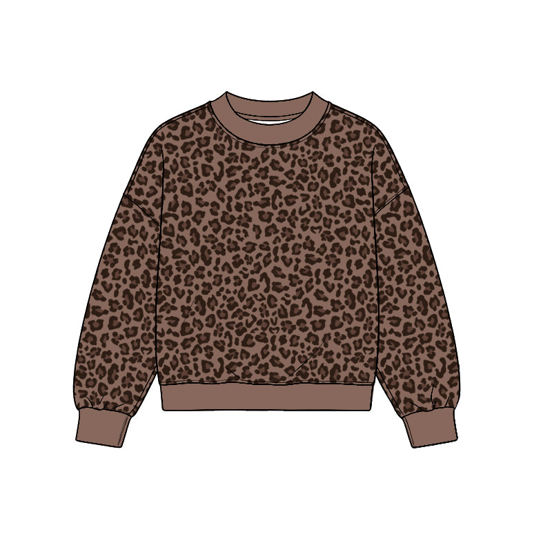 (Preorder new) No moq GT1840 Adult Women Leopard Print Long Sleeve T‑shirts Top Casual Daily Wear