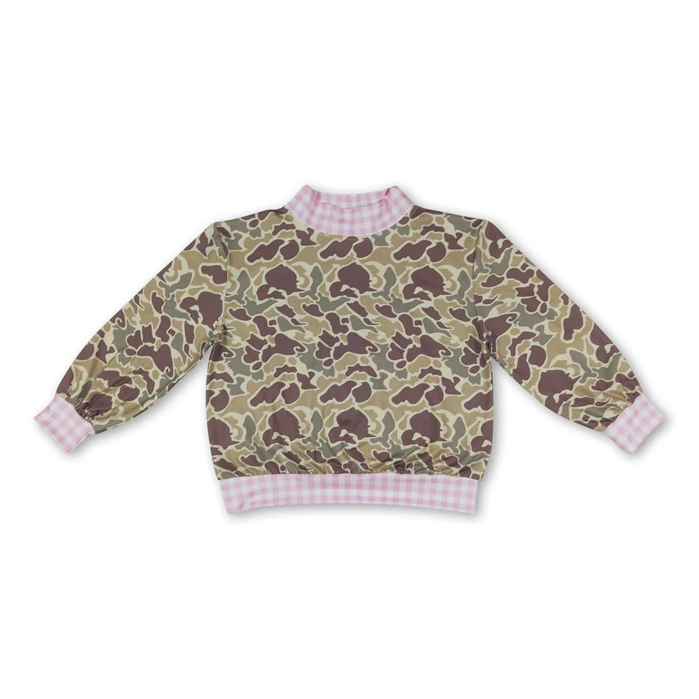 RTS NO MOQ Sibling milk silk Baby Girls Cute Camo Print Gingham Ruffle Neck Long Sleeve Casual