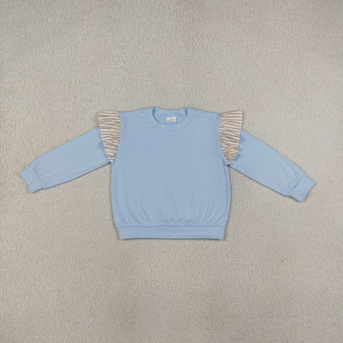 NEW RTS NO MOQ cotton GT1843 Baby Girls Solid Blue Long Flutter Sleeve T-shirts Casual Top