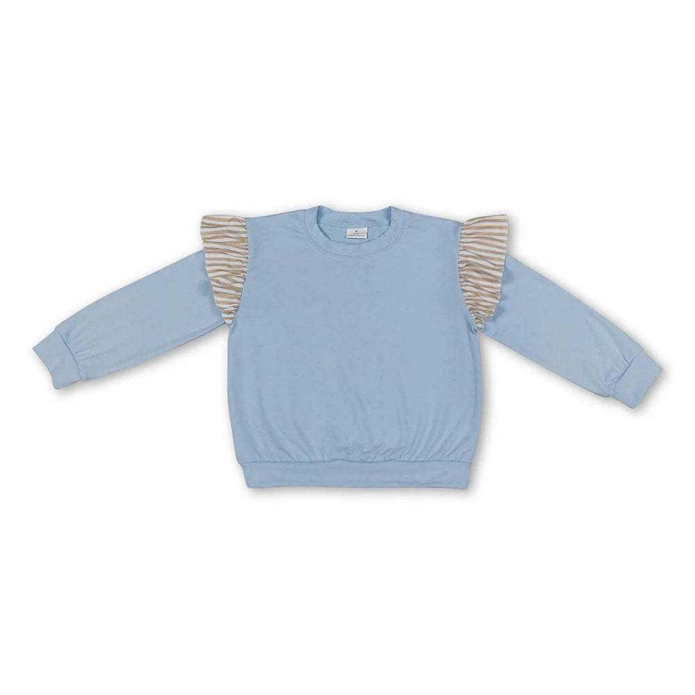 RTS NO MOQ Sibling milk silk Baby Girls Cute Ruffle Shoulder Long Sleeve Casual Fall Winter Top