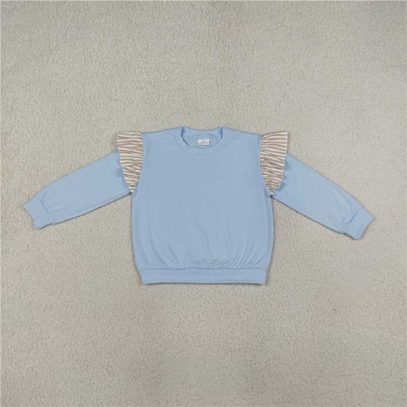 RTS NO MOQ Sibling cotton Baby Girls Cute Ruffle Shoulder Long Sleeve Casual Top