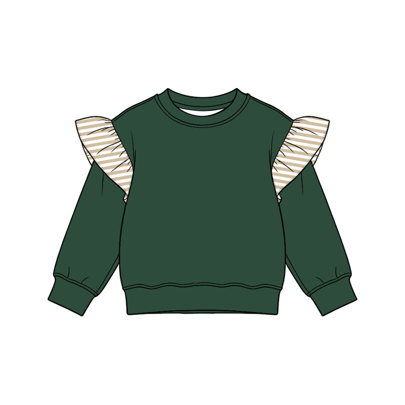 (Preorder new) No moq cotton fabric solid color Baby Girls stripe Flutter long sleeve sweater