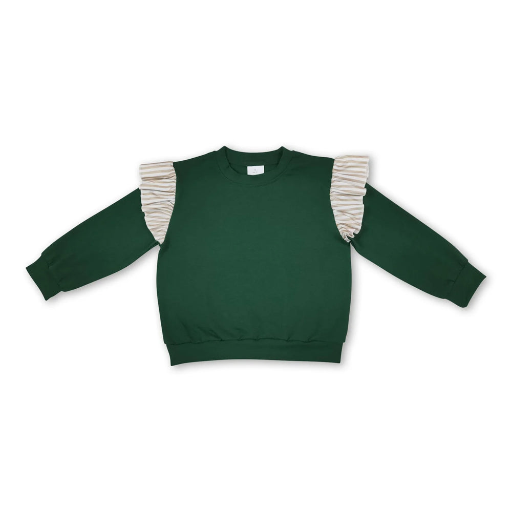 RTS NO MOQ Sibling milk silk Baby Girls Cute Ruffle Shoulder Long Sleeve Casual Fall Winter Top
