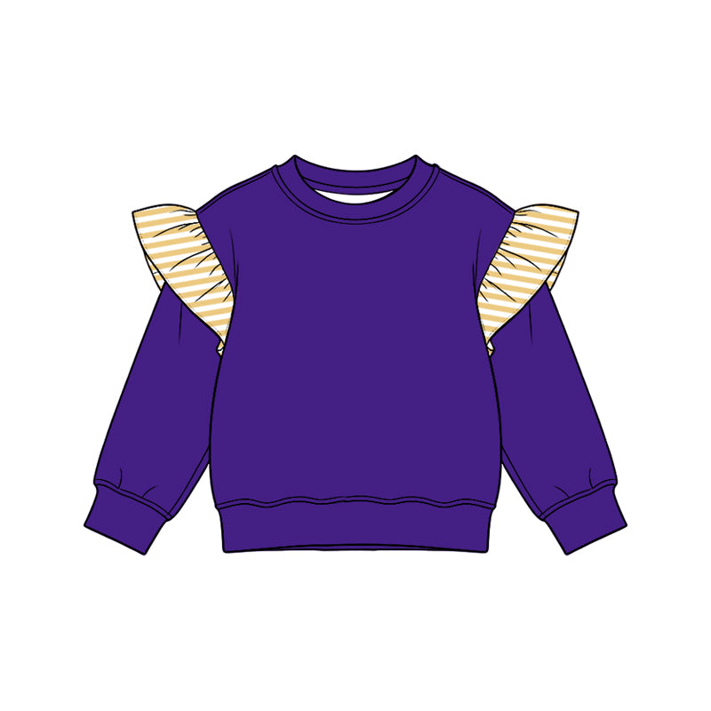 (Preorder new) No moq cotton fabric solid color Baby Girls stripe Flutter long sleeve sweater