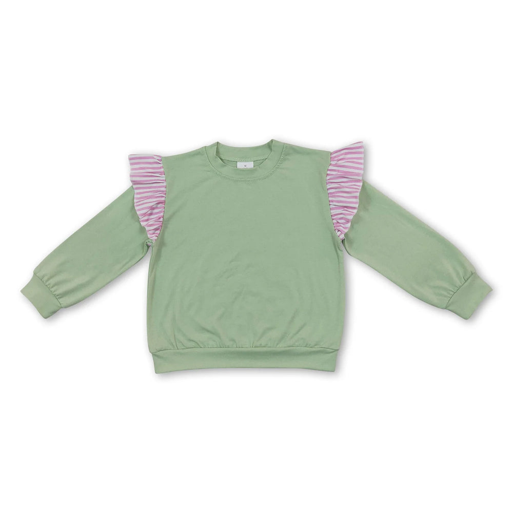 RTS NO MOQ Sibling milk silk Baby Girls Cute Ruffle Shoulder Long Sleeve Casual Fall Winter Top