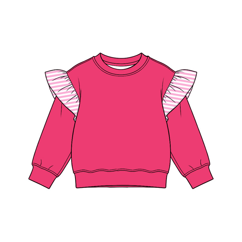 (Preorder new) No moq cotton fabric solid color Baby Girls stripe Flutter long sleeve sweater